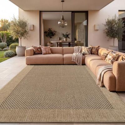 Paco Home Tapete de juta para interior e exterior, natural e preto, resistente e elegante, ideal para pátio e sala de estar, bege 1, 200 x 290 cm Paco Home Tapete de juta para interior e exterior, natural e preto, resistente e elegante, ideal para pátio e sala de estar, bege 1, 200 x 290 cm