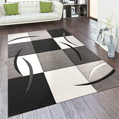 Paco Home Tapete de Sala Tamanhos Motivo Quadrados e Listras Design 3D Pelo Curto, tamanho: 230x320 cm, Cor: Branco e Preto Paco Home Tapete de Sala Tamanhos Motivo Quadrados e Listras Design 3D Pelo Curto, tamanho: 230x320 cm, Cor: Branco e Preto