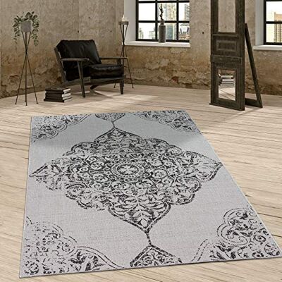 Paco Home Tapete exterior interior varanda terraço vintage motivo ornamentos orientais, tamanho: 80 x 150 cm, cor: cinzento Paco Home Tapete exterior interior varanda terraço vintage motivo ornamentos orientais, tamanho: 80 x 150 cm, cor: cinzento