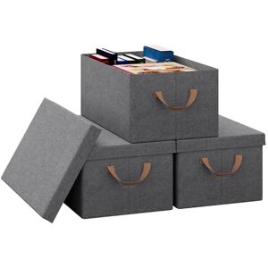 WOLTU 3 unidades de caixas dobráveis de armazenamento, caixas de armazenamento com tampa e alças para roupa, organizador de tecido para armário, caixas para guardar roupas, cinzento 27 l WOLTU 3 unidades de caixas dobráveis de armazenamento, caixas de armazenamento com tampa e alças para roupa, organizador de tecido para armário, caixas para guardar roupas, cinzento 27 l