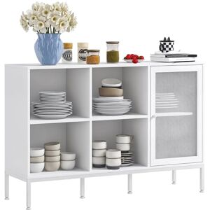 HOMCOM Aparador de cozinha móvel aparador com porta de malha 4 compartimentos abertos e prateleira ajustável armário de cozinha moderno Bueffet para sala de estar de jantar 120 x 37 x 81,5 cm branco HOMCOM Aparador de cozinha móvel aparador com porta de malha 4 compartimentos abertos e prateleira ajustável armário de cozinha moderno Bueffet para sala de estar de jantar 120 x 37 x 81,5 cm branco