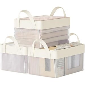 SONGMICS Conjunto de 3 Caixas de Armazenamento, Cesta Pequena, Caixas Organizadoras de Tecido, Dobrável, Rede de Nylon Transparente, 30 x 20 x 15 cm, Alças, para Banheiro, Cozinha, Branco Creme SONGMICS Conjunto de 3 Caixas de Armazenamento, Cesta Pequena, Caixas Organizadoras de Tecido, Dobrável, Rede de Nylon Transparente, 30 x 20 x 15 cm, Alças, para Banheiro, Cozinha, Branco Creme