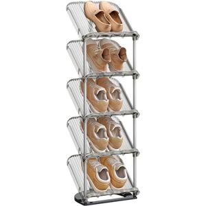 SONGMICS Sapato de 5 níveis, prateleira inclinada, organizador de sapatos de plástico, 24,5 x 28,4 x 102,5 cm, modular, para entrada, corredor ou vestiário, cinzento LPC049GZ01 SONGMICS Sapato de 5 níveis, prateleira inclinada, organizador de sapatos de plástico, 24,5 x 28,4 x 102,5 cm, modular, para entrada, corredor ou vestiário, cinzento LPC049GZ01