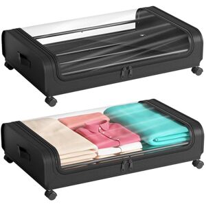Nicecastle Caixas de armazenamento roupa sacos de armazenamento guardar 2 peças organizador armário Canape com rodas moldura metálica janela transparente caixa baixa cama para sapatos mantas brinquedos redondos, preto Nicecastle Caixas de armazenamento roupa sacos de armazenamento guardar 2 peças organizador armário Canape com rodas moldura metálica janela transparente caixa baixa cama para sapatos mantas brinquedos redondos, preto