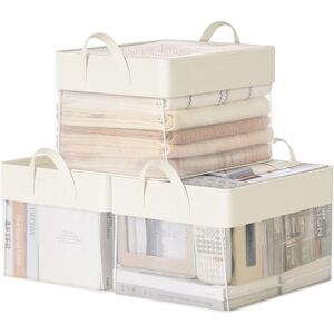 SONGMICS Conjunto de 3 Caixas de Armazenamento, Cesta Média, Caixas Organizadoras de Tecido, Dobrável, Rede de Nylon Transparente, 40 x 30 x 25 cm, Alças, para Quarto, Sala, Branco Creme RFB940W01 SONGMICS Conjunto de 3 Caixas de Armazenamento, Cesta Média, Caixas Organizadoras de Tecido, Dobrável, Rede de Nylon Transparente, 40 x 30 x 25 cm, Alças, para Quarto, Sala, Branco Creme RFB940W01