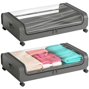 Nicecastle Caixas de armazenamento roupa sacos de armazenamento guardar 2 peças organizador armário Canape com rodas moldura metálica janela transparente caixa baixa cama para sapatos mantas brinquedos redondos, cinzento Nicecastle Caixas de armazenamento roupa sacos de armazenamento guardar 2 peças organizador armário Canape com rodas moldura metálica janela transparente caixa baixa cama para sapatos mantas brinquedos redondos, cinzento