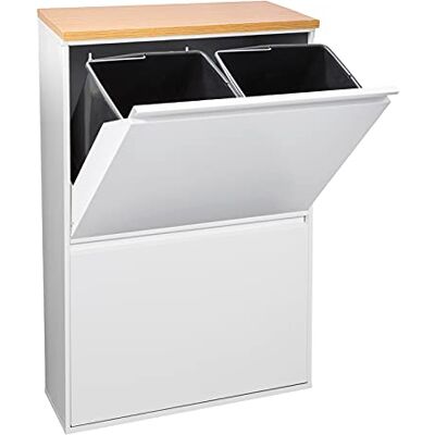 ARREGUI Caixote de lixo e reciclagem de aço com 4 contentores com encimera de madeira, móvel de reciclagem, 4 x 17 L (68 L), branco com encimera carvalho trigo ARREGUI Caixote de lixo e reciclagem de aço com 4 contentores com encimera de madeira, móvel de reciclagem, 4 x 17 L (68 L), branco com encimera carvalho trigo