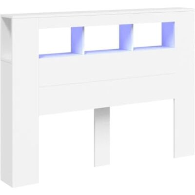vidaXL Cabeceira com LED, Cabeceira com Armazenamento, Cabeceira de Cama, Cabeceira para Quarto, Madeira de Engenharia Branca 140x18,5x103,5 cm vidaXL Cabeceira com LED, Cabeceira com Armazenamento, Cabeceira de Cama, Cabeceira para Quarto, Madeira de Engenharia Branca 140x18,5x103,5 cm
