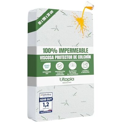 Utopia Bedding - Single 90x190 - Bambu Impermeável - Encaixa até 30 cm - Protetor de colchão Utopia Bedding - Single 90x190 - Bambu Impermeável - Encaixa até 30 cm - Protetor de colchão