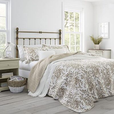 Laura Ashley Quilt Set Conjunto de edredão: 100 % algodão, leve e respirável, roupa de cama reversível, pré-lavagem para maior suavidade, bedford castanho/branco, casamento, 3 Laura Ashley Quilt Set Conjunto de edredão: 100 % algodão, leve e respirável, roupa de cama reversível, pré-lavagem para maior suavidade, bedford castanho/branco, casamento, 3