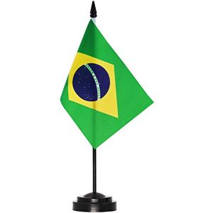 Anley Brasil Conjunto de bandeiras de mesa de luxo. 6 x 4 polegadas. Bandeira brasileira de mesa em miniatura com poste sólido de 12" Cores vivas e resistente ao desbotamento Anley Brasil Conjunto de bandeiras de mesa de luxo. 6 x 4 polegadas. Bandeira brasileira de mesa em miniatura com poste sólido de 12" Cores vivas e resistente ao desbotamento