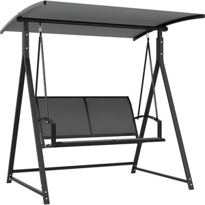Outsunny Balanço de jardim exterior de 2 praças balancim de jardim exterior com toldo ajustável 90° proteção UV 30 e estrutura triangular de metal carga 220 kg 160 x 112 x 162 cm, cinzento escuro Outsunny Balanço de jardim exterior de 2 praças balancim de jardim exterior com toldo ajustável 90° proteção UV 30 e estrutura triangular de metal carga 220 kg 160 x 112 x 162 cm, cinzento escuro