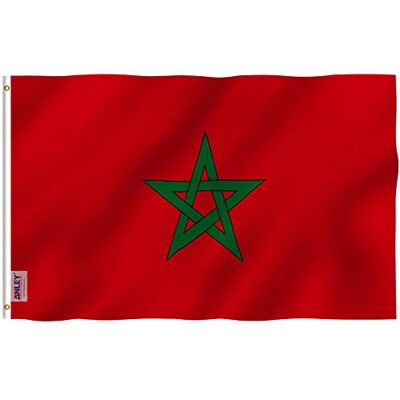 Anley Fly Breeze Bandeira de Marrocos de 3 x 5 pés cor viva e resistente ao desbotamento UV Cabeçalho de lona e costura dupla Bandeiras nacionais marroquinas poliéster com arruelas Anley Fly Breeze Bandeira de Marrocos de 3 x 5 pés cor viva e resistente ao desbotamento UV Cabeçalho de lona e costura dupla Bandeiras nacionais marroquinas poliéster com arruelas