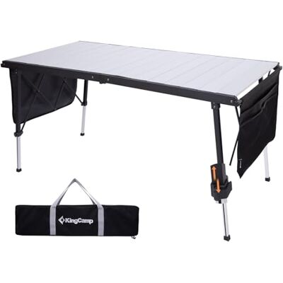 KingCamp Mesa de campismo dobrável extra grande altura ajustável, 140 x 70 cm 48 70 cm com bolsos de armazenamento, leve e estável para jardim, varanda e exterior KingCamp Mesa de campismo dobrável extra grande altura ajustável, 140 x 70 cm 48 70 cm com bolsos de armazenamento, leve e estável para jardim, varanda e exterior