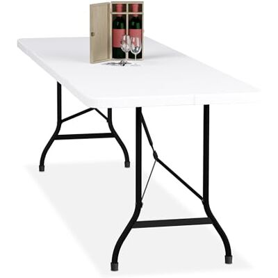 Mesa de Jardim Dobrável Relaxdays - 75x220x68cm - Plástico e Aço Mesa de Jardim Dobrável Relaxdays - 75x220x68cm - Plástico e Aço
