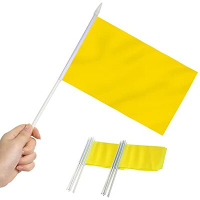 Anley Pacote de 12 mini bandeiras amarelas Pequenas bandeiras em miniatura amarelas sólidas em branco no mastro Cores vivas 12,7x20,3 cm com mastro sólido e parte superior de lança Anley Pacote de 12 mini bandeiras amarelas Pequenas bandeiras em miniatura amarelas sólidas em branco no mastro Cores vivas 12,7x20,3 cm com mastro sólido e parte superior de lança