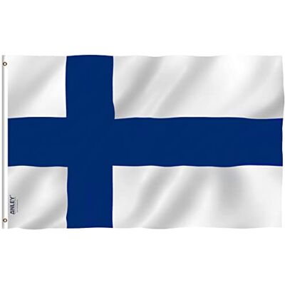 Anley Fly Breeze Bandeira da Finlândia de 3 x 5 pés Cor viva e resistente ao desbotamento UV Cabeçalho de lona e costura dupla Bandeiras nacionais finlandesas Poliéster Anley Fly Breeze Bandeira da Finlândia de 3 x 5 pés Cor viva e resistente ao desbotamento UV Cabeçalho de lona e costura dupla Bandeiras nacionais finlandesas Poliéster