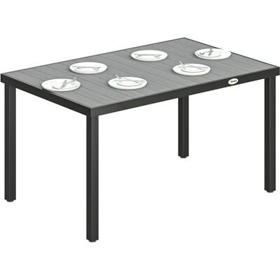 Outsunny Mesa de sala de jantar de jardim retangular, mesa de terraço exterior 140 x 90 x 74 cm, com estrutura de aço e bancada removível de WPC de listões, carga 50 kg, para pátio, varanda, cinzento Outsunny Mesa de sala de jantar de jardim retangular, mesa de terraço exterior 140 x 90 x 74 cm, com estrutura de aço e bancada removível de WPC de listões, carga 50 kg, para pátio, varanda, cinzento