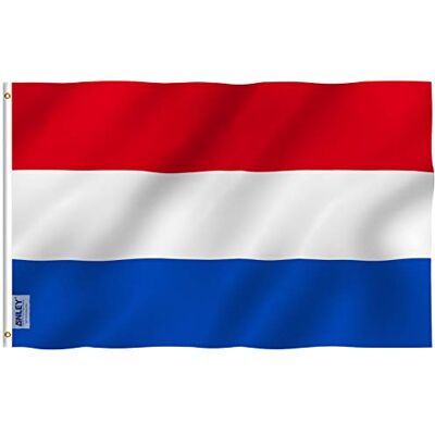 Anley Fly Breeze Bandeira holandesa de 3 x 5 pés cor viva e resistente ao desbotamento UV Cabeçalho de lona e costura dupla bandeiras nacionais da Holanda poliéster com arruelas Anley Fly Breeze Bandeira holandesa de 3 x 5 pés cor viva e resistente ao desbotamento UV Cabeçalho de lona e costura dupla bandeiras nacionais da Holanda poliéster com arruelas