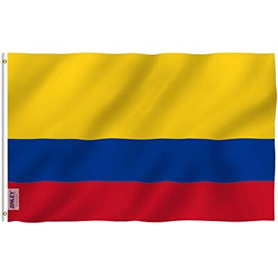 Anley Fly Breeze Bandeira da Colômbia de 3 x 5 pés cor viva e resistente ao desbotamento UV Cabeçalho de lona e costura dupla Bandeiras nacionais colombianas poliéster com arruelas Anley Fly Breeze Bandeira da Colômbia de 3 x 5 pés cor viva e resistente ao desbotamento UV Cabeçalho de lona e costura dupla Bandeiras nacionais colombianas poliéster com arruelas