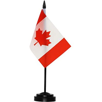 Anley Canada Deluxe Jogo de bandeiras de secretária Bandeira de mesa canadense em miniatura de 6 x 4 polegadas com poste sólido de 12" cores vivas e resistentes ao desbotamento Anley Canada Deluxe Jogo de bandeiras de secretária Bandeira de mesa canadense em miniatura de 6 x 4 polegadas com poste sólido de 12" cores vivas e resistentes ao desbotamento