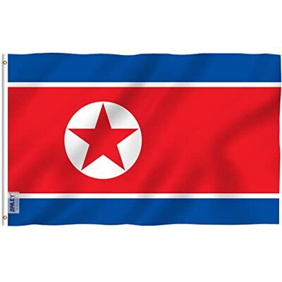 Anley Fly Breeze Bandeira da Coreia do Norte de 3 x 5 pés cor viva e resistente ao desbotamento UV Cabeçalho de lona e costura dupla N Bandeiras nacionais coreanas poliéster com arruelas Anley Fly Breeze Bandeira da Coreia do Norte de 3 x 5 pés cor viva e resistente ao desbotamento UV Cabeçalho de lona e costura dupla N Bandeiras nacionais coreanas poliéster com arruelas