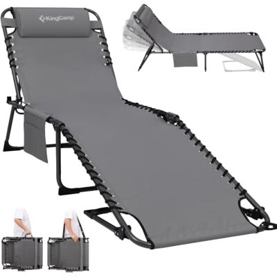 KingCamp Espreguiçadeira Dobrável Exterior, Espreguiçadeira de Jardim com Encosto Ajustável em 5 Posições, Cadeira de Jardim, Espreguiçadeira de Praia, Cama de Camping com Almofada para Praia, Piscina Tumbona de Jardín Plegable, Antiatrapamiento Reposac KingCamp Espreguiçadeira Dobrável Exterior, Espreguiçadeira de Jardim com Encosto Ajustável em 5 Posições, Cadeira de Jardim, Espreguiçadeira de Praia, Cama de Camping com Almofada para Praia, Piscina Tumbona de Jardín Plegable, Antiatrapamiento Reposac