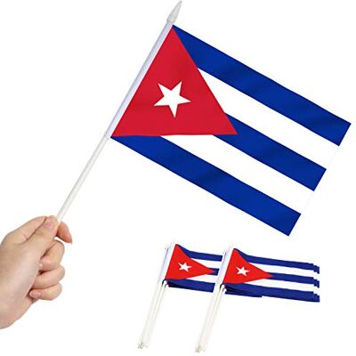 Anley Cuba Miniature Flag Mini bandeiras cubanas de 5" x 8" resistentes ao desbotamento e às cores vivas, bandeira de mão de 5,5 x 8 polegadas com mastro e ponta de lança sólida branca Anley Cuba Miniature Flag Mini bandeiras cubanas de 5" x 8" resistentes ao desbotamento e às cores vivas, bandeira de mão de 5,5 x 8 polegadas com mastro e ponta de lança sólida branca