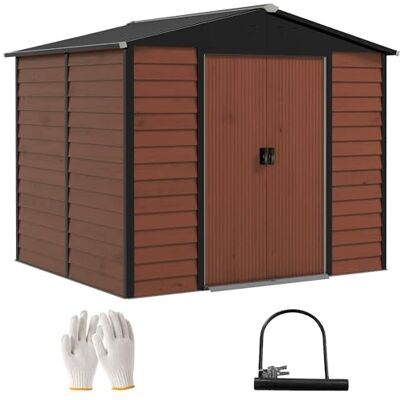 Outsunny Abrigo de Jardim Exterior 4,4 m² 240x206x198 cm Cobertura de Teca com Base Reforçada (Chão NÃO Incluído) Porta Deslizante e Fechadura Armário para Terraço Pátio Outsunny Abrigo de Jardim Exterior 4,4 m² 240x206x198 cm Cobertura de Teca com Base Reforçada (Chão NÃO Incluído) Porta Deslizante e Fechadura Armário para Terraço Pátio