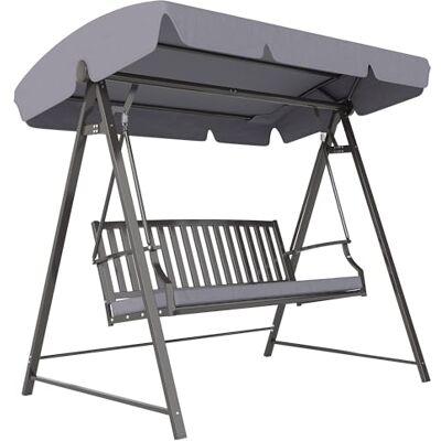 Outsunny Balanço de jardim exterior de 3 lugares balanço de jardim exterior com toldo ajustável almofada e estrutura de aço carga 360 kg 205 x 133 x 181 cm, cinzento Outsunny Balanço de jardim exterior de 3 lugares balanço de jardim exterior com toldo ajustável almofada e estrutura de aço carga 360 kg 205 x 133 x 181 cm, cinzento