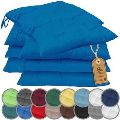 NatureMark Conjunto de 8 almofadas para cadeiras com laços, 40 x 40 cm, almofada de assento preenchida para cozinha, jardim e terraço, azul real NatureMark Conjunto de 8 almofadas para cadeiras com laços, 40 x 40 cm, almofada de assento preenchida para cozinha, jardim e terraço, azul real