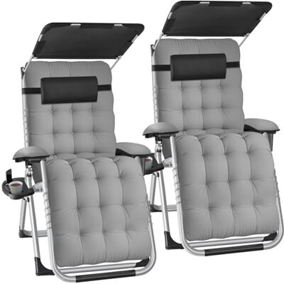 tectake ® Cadeira Espreguiçadeira Dobrável para Praia e Jardim, Almofada para a Cabeça, Estrutura de Aço, Mesa Auxiliar, Camping, Inclui Toldo e Bolso, Cadeira Exterior para Terraço 2 tectake ® Cadeira Espreguiçadeira Dobrável para Praia e Jardim, Almofada para a Cabeça, Estrutura de Aço, Mesa Auxiliar, Camping, Inclui Toldo e Bolso, Cadeira Exterior para Terraço 2
