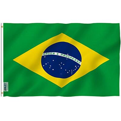 Anley Fly Breeze Bandeira do Brasil de 3 x 5 pés cor viva e resistente ao desbotamento UV Cabeçalho de tela e costura dupla Bandeiras nacionais brasileiras poliéster com ilhós Anley Fly Breeze Bandeira do Brasil de 3 x 5 pés cor viva e resistente ao desbotamento UV Cabeçalho de tela e costura dupla Bandeiras nacionais brasileiras poliéster com ilhós
