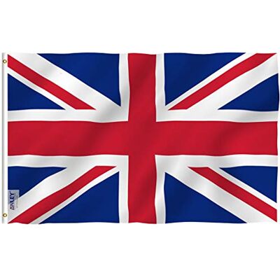 Anley Fly Breeze Bandeira do Reino Unido de 3 x 5 pés, cor viva e resistente ao desbotamento UV, cabeceira de lona e costura dupla, bandeiras nacionais britânicas de poliéster com ilhós de latão Anley Fly Breeze Bandeira do Reino Unido de 3 x 5 pés, cor viva e resistente ao desbotamento UV, cabeceira de lona e costura dupla, bandeiras nacionais britânicas de poliéster com ilhós de latão