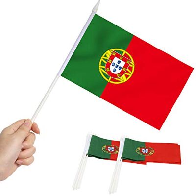 Anley Portugal Mini Flag 12 Pack Pequenas bandeiras portuguesas em miniatura de mão em vara, cores vivas e resistentes ao desbotamento, 5,5 x 8 polegadas com poste sólido e parte superior Anley Portugal Mini Flag 12 Pack Pequenas bandeiras portuguesas em miniatura de mão em vara, cores vivas e resistentes ao desbotamento, 5,5 x 8 polegadas com poste sólido e parte superior