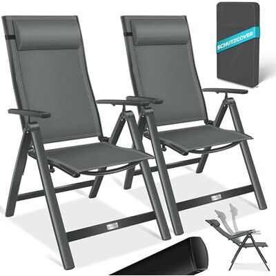 KESSER ® Cadeira de jardim com encosto alto, com braços, em alumínio, com almofada, ajustável em 7 posições, resistente às intempéries, dobrável, 2 Unidades, Antracite KESSER ® Cadeira de jardim com encosto alto, com braços, em alumínio, com almofada, ajustável em 7 posições, resistente às intempéries, dobrável, 2 Unidades, Antracite