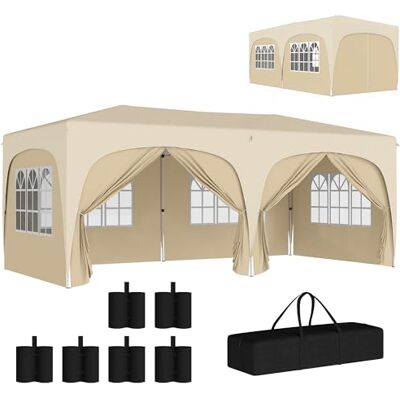 Outsunny Tenda Dobrável Gazebo 3x6 m com Painéis Laterais UPF50+ Pavilhão de Jardim com Altura Ajustável e Bolsa de Transporte para Campismo Festas Pátio Terraço Areia Outsunny Tenda Dobrável Gazebo 3x6 m com Painéis Laterais UPF50+ Pavilhão de Jardim com Altura Ajustável e Bolsa de Transporte para Campismo Festas Pátio Terraço Areia