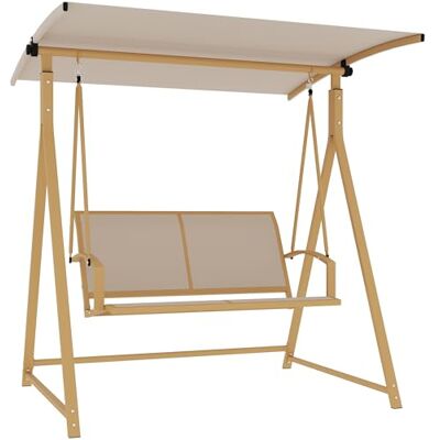 Outsunny Balanço de jardim exterior de 2 lugares, 160 x 112 x 162 cm, caqui Outsunny Balanço de jardim exterior de 2 lugares, 160 x 112 x 162 cm, caqui