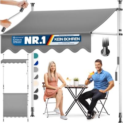 KESSER Toldo com manivela para varanda, sem furos, resistente aos raios UV, altura ajustável e impermeável, proteção solar para varanda, terraço e jardim, toldo de terraço de 300 cm KESSER Toldo com manivela para varanda, sem furos, resistente aos raios UV, altura ajustável e impermeável, proteção solar para varanda, terraço e jardim, toldo de terraço de 300 cm