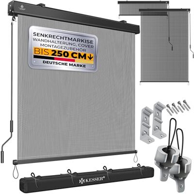 KESSER ® Toldo vertical de 140 x 250 cm, com mecanismo de manivela, inclui kit de montagem e cobertura, proteção solar com manivela para varanda e terraço KESSER ® Toldo vertical de 140 x 250 cm, com mecanismo de manivela, inclui kit de montagem e cobertura, proteção solar com manivela para varanda e terraço