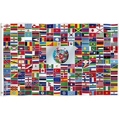 Anley Fly Breeze Bandeira mundial global de 3 x 5 pés, cores vivas e à prova de descoloração, cabeçalho de lona e costura dupla, 216 bandeiras internacionais de países, poliéster com ilhós Anley Fly Breeze Bandeira mundial global de 3 x 5 pés, cores vivas e à prova de descoloração, cabeçalho de lona e costura dupla, 216 bandeiras internacionais de países, poliéster com ilhós