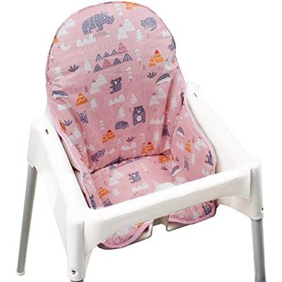 ZARPMA Capa de algodão para cadeira alta de bebé, superfície e acolchoado de algodão, padrão floresta, dobrável, almofada infantil para IKEA (floresta rosa) ZARPMA Capa de algodão para cadeira alta de bebé, superfície e acolchoado de algodão, padrão floresta, dobrável, almofada infantil para IKEA (floresta rosa)