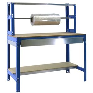 Simon Rack Banco de trabalho oficina, capacidade de carga 600 kg, 1445 x 1210 x 760 mm, mesa de trabalho, 1 gaveta, azul/madeira BT4 Simon Rack Banco de trabalho oficina, capacidade de carga 600 kg, 1445 x 1210 x 760 mm, mesa de trabalho, 1 gaveta, azul/madeira BT4