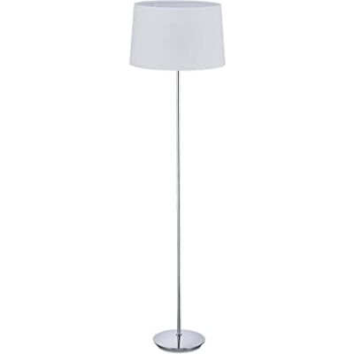 Relaxdays Candeeiro de Pé Cromado com Abajur de Tecido Ø 40 cm, Luz de Pé 148,5 cm Sala de Estar, Candeeiro de Pedestal E27, Branco Relaxdays Candeeiro de Pé Cromado com Abajur de Tecido Ø 40 cm, Luz de Pé 148,5 cm Sala de Estar, Candeeiro de Pedestal E27, Branco