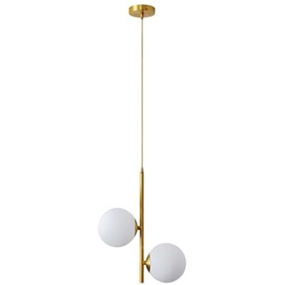 ZTTECH Candeeiro suspenso de vidro branco com balão de 2 luzes, bola de cristal branca e candeeiro pendente de latão dourado Matel, candeeiro de teto (2 luzes) ZTTECH Candeeiro suspenso de vidro branco com balão de 2 luzes, bola de cristal branca e candeeiro pendente de latão dourado Matel, candeeiro de teto (2 luzes)