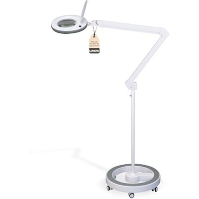 Lumeno Candeeiro de aumento LED 7213GR, lente de vidro de 127 mm, lâmpada de trabalho, lâmpada cosmética, adequada para cosméticos, fãs, ajuda na leitura, 3 dioptrias cinzentas com tripé rolante Lumeno Candeeiro de aumento LED 7213GR, lente de vidro de 127 mm, lâmpada de trabalho, lâmpada cosmética, adequada para cosméticos, fãs, ajuda na leitura, 3 dioptrias cinzentas com tripé rolante