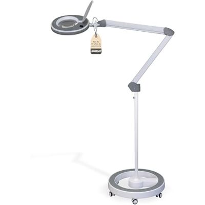 Lumeno 8213GR Lupa LED candeeiro de trabalho candeeiro cosmético, luminosidade regulável, lente de vidro de 127 mm, lupa de leitura, 3 dioptrias com tripé rolante Lumeno 8213GR Lupa LED candeeiro de trabalho candeeiro cosmético, luminosidade regulável, lente de vidro de 127 mm, lupa de leitura, 3 dioptrias com tripé rolante