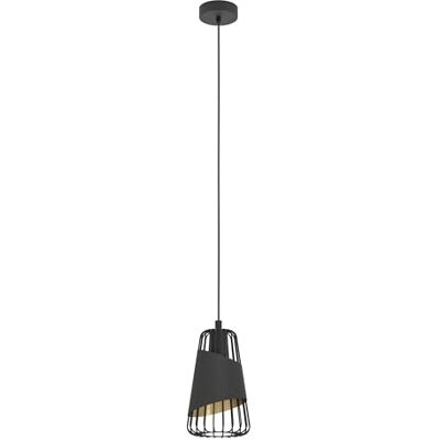 Eglo Candeeiro suspenso Austell, candeeiro suspenso industrial vintage de uma luz, candeeiro de teto de aço e têxtil em preto e dourado, candeeiro de sala de jantar e sala de estar com casquilho E27 Eglo Candeeiro suspenso Austell, candeeiro suspenso industrial vintage de uma luz, candeeiro de teto de aço e têxtil em preto e dourado, candeeiro de sala de jantar e sala de estar com casquilho E27
