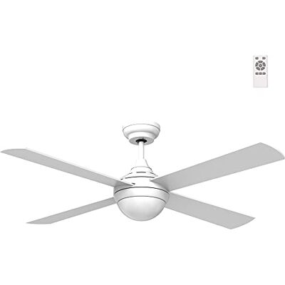 wonderlamp Ventoinha de teto com luz LED clássica II branca. 4 pás de contraplacado (Plywood). 6 velocidades. Função verão-inverno. LED integrado. Ø 123 cm. wonderlamp Ventoinha de teto com luz LED clássica II branca. 4 pás de contraplacado (Plywood). 6 velocidades. Função verão-inverno. LED integrado. Ø 123 cm.