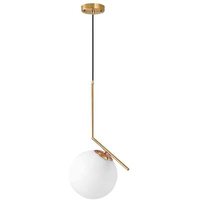 HJXDtech Candeeiro suspenso de teto dourado moderno com esfera de vidro branco de 20 cm, casquilho E27, luz pendente de altura ajustável para sala de estar, quarto, sala de jantar e cozinha HJXDtech Candeeiro suspenso de teto dourado moderno com esfera de vidro branco de 20 cm, casquilho E27, luz pendente de altura ajustável para sala de estar, quarto, sala de jantar e cozinha